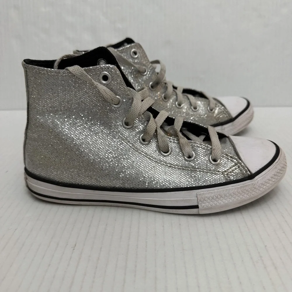 Converse Chuck Taylor All Star Shoes Kids Sz 3 Silver Sparkle High Top Sneakers
